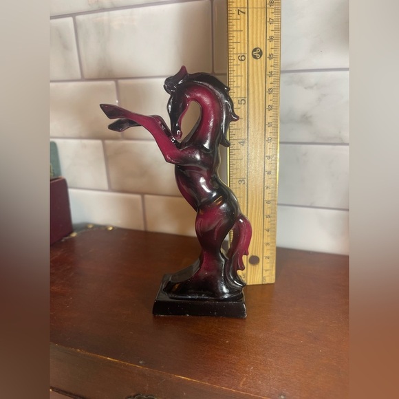 Wild Horse Stallion Asian Figurine Resin Deep Red Pink - Picture 11 of 12